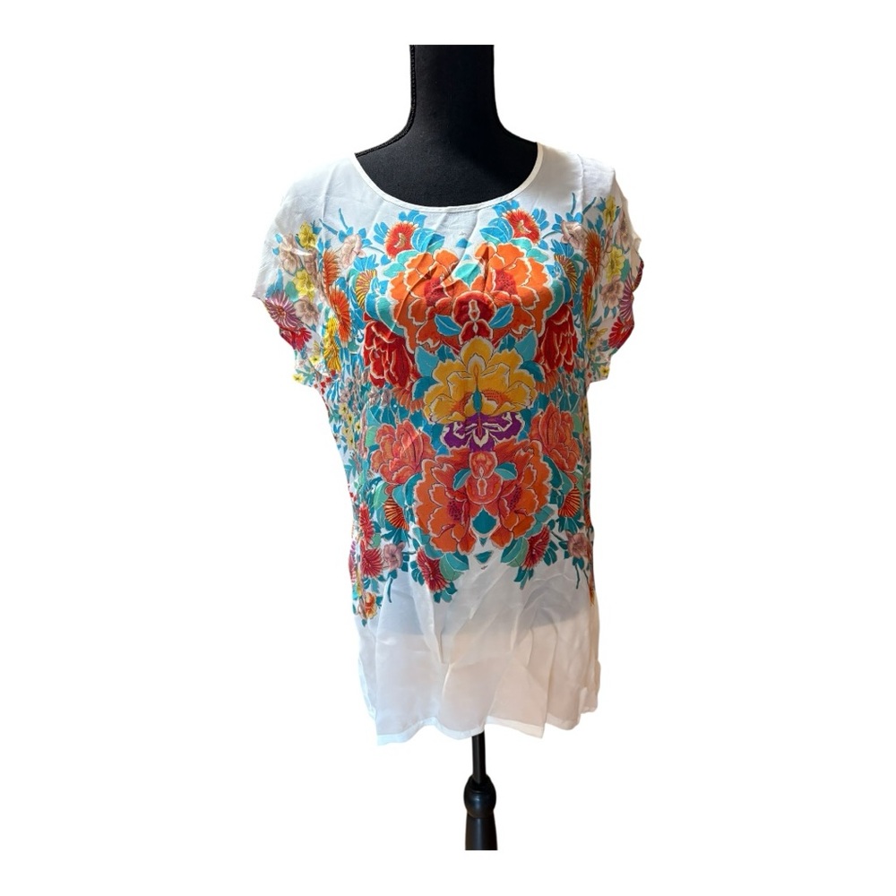 NWT Johnny Was Vibrant Sakuru Paise Short Sleeve Top. - Picture 2 of 8